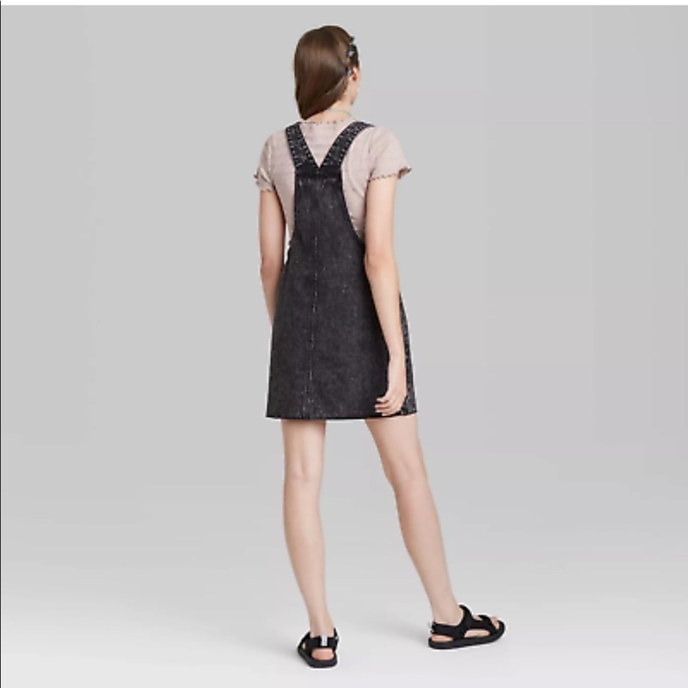Wild fable Denim mini Dress Black overall style cutoff frayed hem large new - Picture 2 of 6